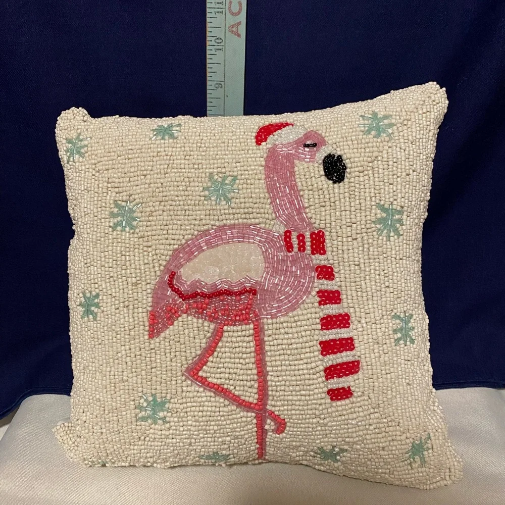 Pink Flamingo Beaded Holiday Pillow - Brand Unspecified